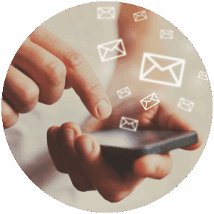 email marketing visual, photo of person touching phone